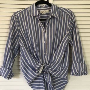 Blue Striped Button Up Top